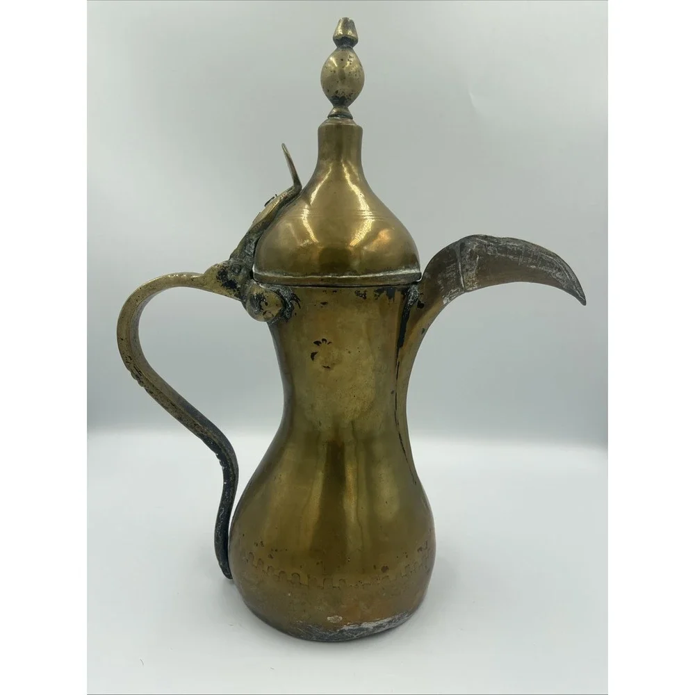 Vintage Brass Arabic Dallah Coffee Pot Middle Eastern Handmade Decor